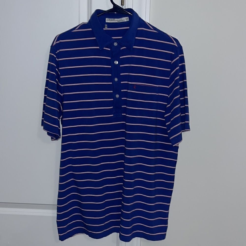 Men’s retro Criquet Austin TX Blue/white/red cotton/spandex Pocket Polo shirt L